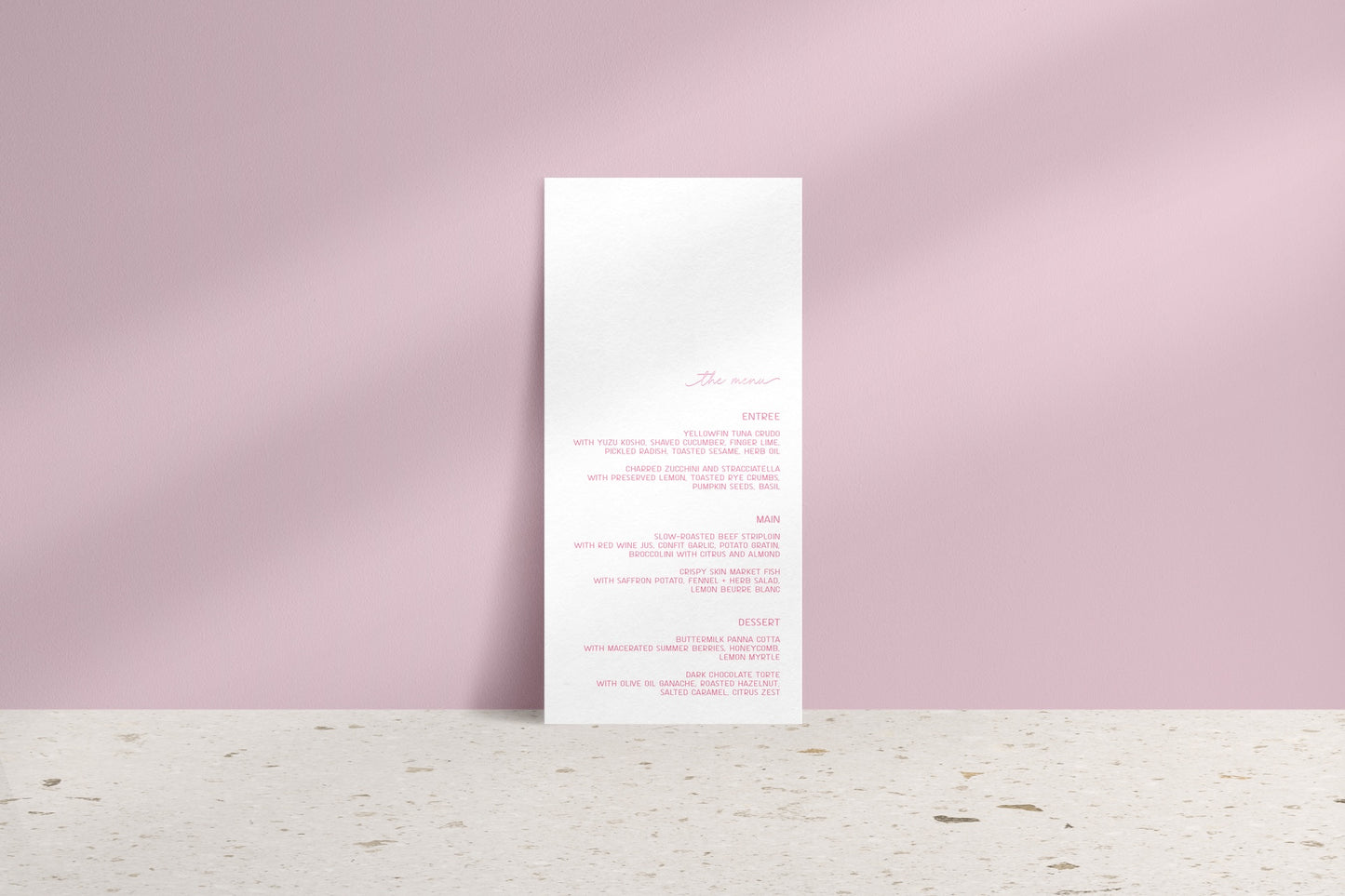 Soft Radiance Printed Menu