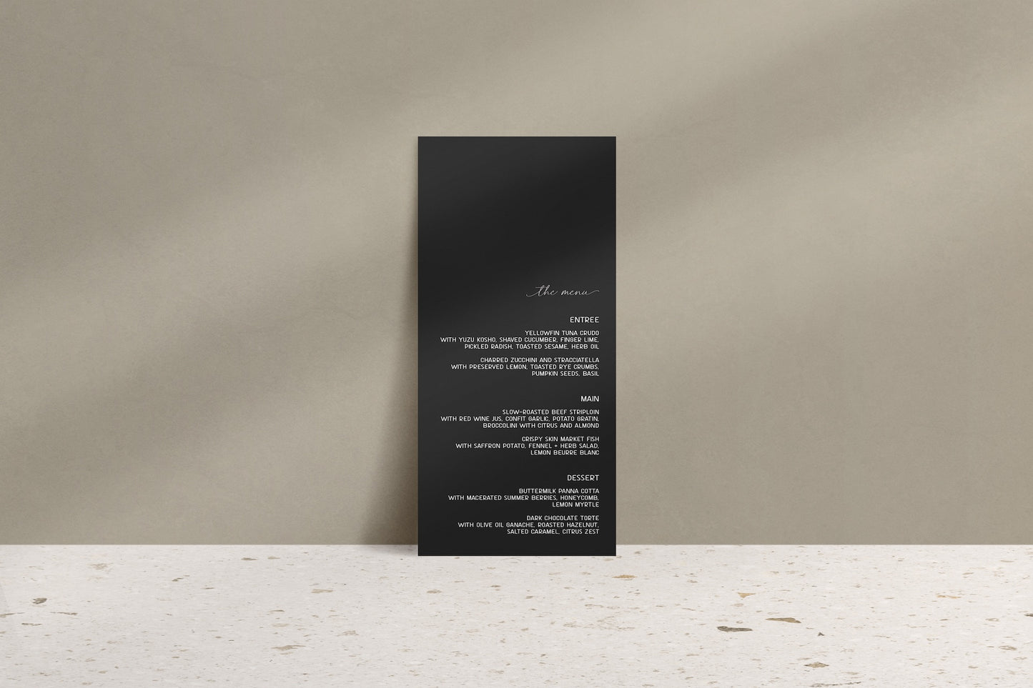 Soft Radiance Printed Menu